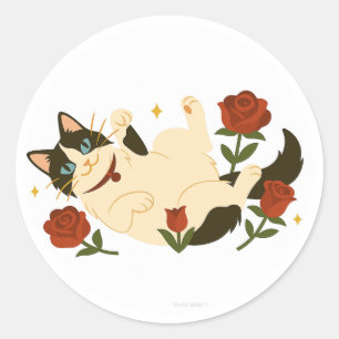 Pegatina Redonda Gato Ragdoll en Rosas