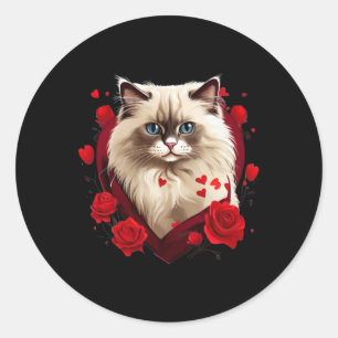 Pegatina Redonda Gato Ragdoll Lindo Amor Gato San Valentín 