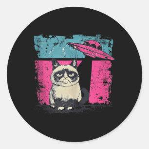 Pegatina Redonda Gato Ragdoll OVNI Retro Alien Sci Fi Espacio Diver