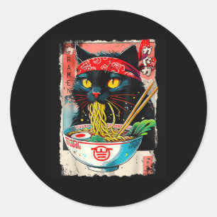 Pegatina Redonda Gato Ramen japonés Gato gracioso Kawaii Gato Anime