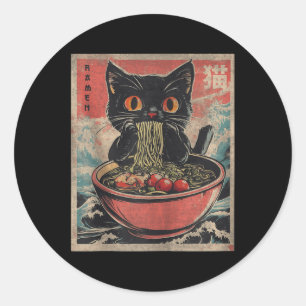 Pegatina Redonda Gato Ramen japonés Gracioso Kawaii Gato Gráficos M