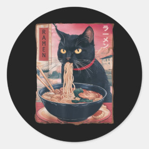 Pegatina Redonda Gato Ramen Noodle Japonés Anime Kawaii Regalos Hom