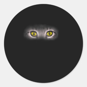 Pegatina Redonda Gato realista mira el arte gráfico cursi Kitty Fel