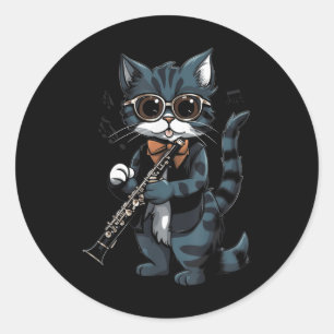 Pegatina Redonda Gato Reproduciendo Los Tees Gráficos De La Música