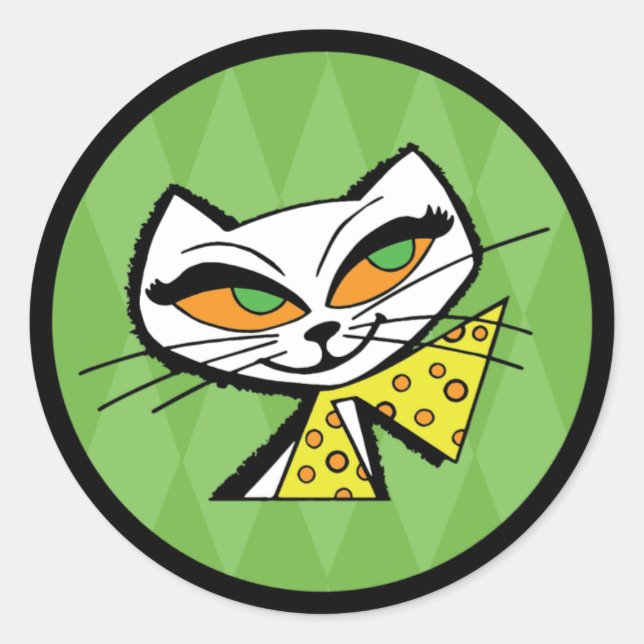 Pegatina Redonda Gato retro Kitty (Anverso)