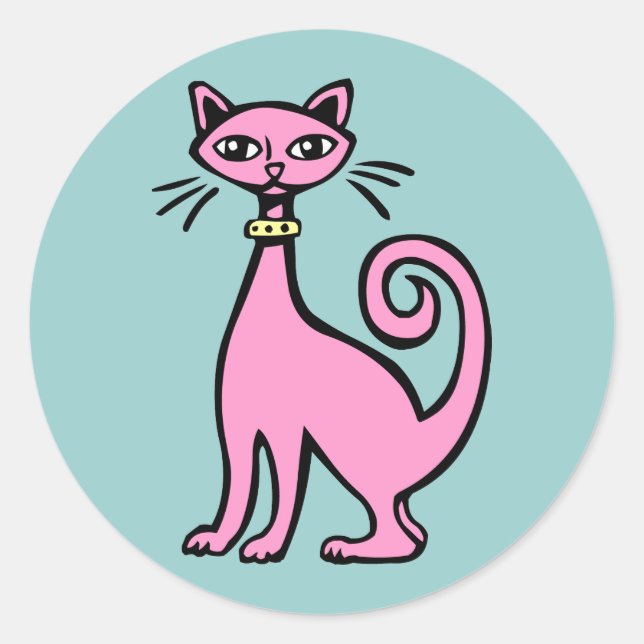 Pegatina Redonda Gato retro - Personalizado (Anverso)