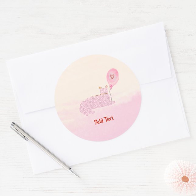 Pegatina Redonda Gato rosa lindo gracias (Sobre)