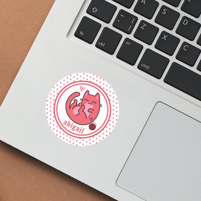 Pegatina Redonda Gato rosado | Niños personalizados (Subido por el creador)