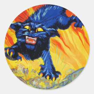 Pegatina Redonda Gato Salvaje de Reclutamiento Militar Bélico Vinta