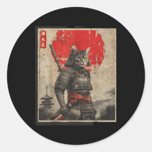Pegatina Redonda Gato samurai vintage gráfico japonés tees Mens Uki