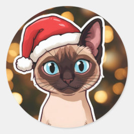 Pegatina Redonda gato siamés navidad