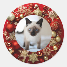 Pegatina Redonda gato siamés navidad