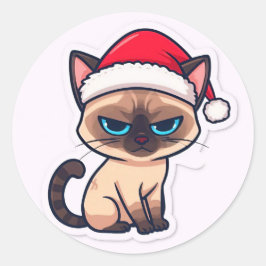 Pegatina Redonda gato siamés navidad