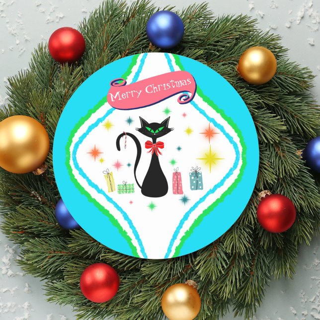 Pegatina Redonda Gato siamés retro Feliz Navidad  (Subido por el creador)