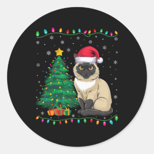 Pegatina Redonda Gato siamés Santa Hat Hombres Mujeres Navidades