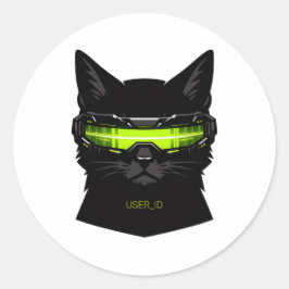 Pegatina Redonda Gato sigiloso ciberpunk visor cibernético verde ne