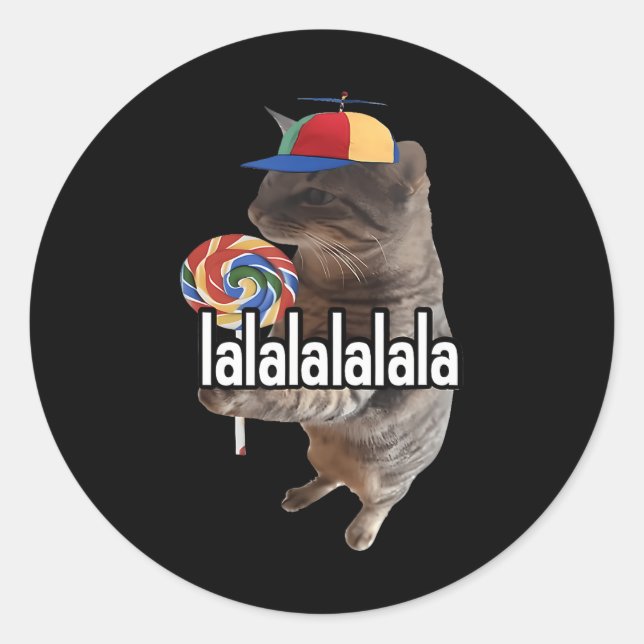 Pegatina Redonda Gato Silencioso Con Meme De Lollipop (Anverso)