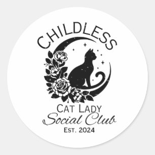 Pegatina Redonda Gato sin hijos Lady Club Social Meme Cat Kamala Ha