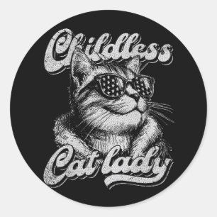 Pegatina Redonda Gato sin hijos Lady Kamala Harris 2024