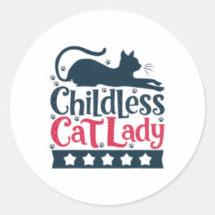 Pegatina Redonda Gato sin hijos, mujer vota por voto sin hijos