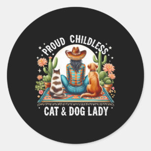 Pegatina Redonda Gato sin hijos y amplificador; animal perrito Lady