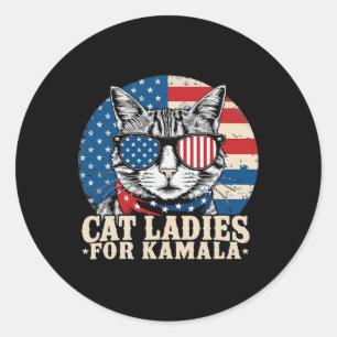 Pegatina Redonda Gato Sin Niños Señora Por La Votación De Kamala Ha