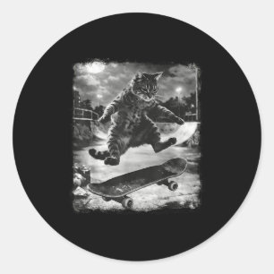 Pegatina Redonda Gato skateboarding gato divertido meme callejero h