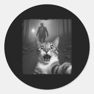 Pegatina Redonda Gato Sorprendido Divertido Selfie Conmocionado Por