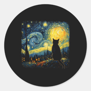 Pegatina Redonda Gato Starry Night Van Gogh Cat Para Gato Que Perte
