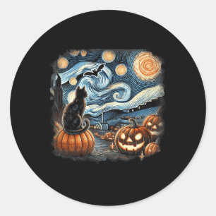 Pegatina Redonda Gato Starry Night Van Gogh Cat Para Gato Que Perte