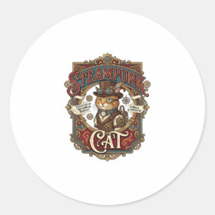 Pegatina Redonda Gato Steampunk Vintage Steampunk Gato