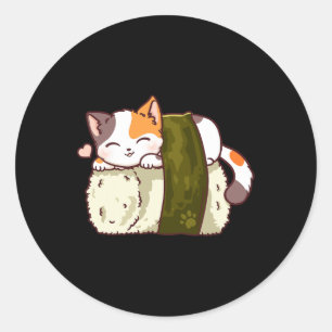 Pegatina Redonda Gato sushi Kawaii Anime Neko Japonés