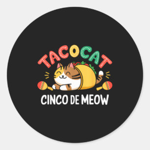 Pegatina Redonda Gato taco chico cinco de meow mexicano cinco de ma