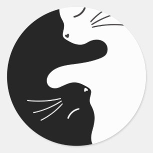 Pegatina Redonda Gato Tai Chi Maestro Zen Gatito Equilibrado