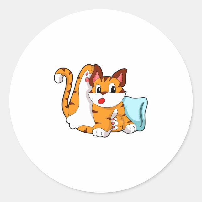 Pegatina Redonda Gato tigre con almohada (Anverso)