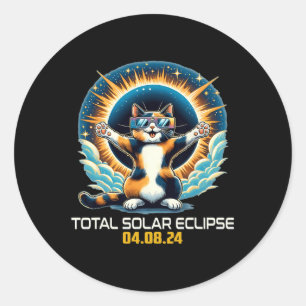 Pegatina Redonda Gato Tomando Eclipse Solar Eclipse Solar Selfie 20
