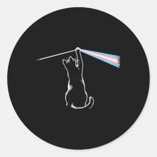 Pegatina Redonda Gato transexual de música rock de gato lgbt