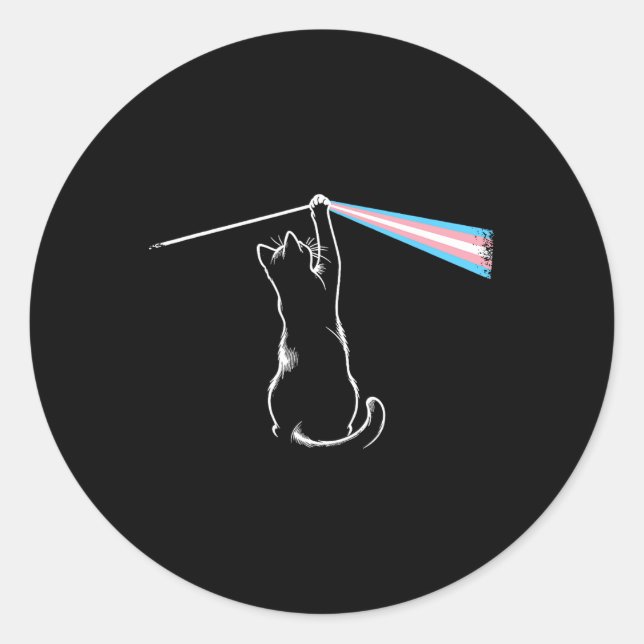 Pegatina Redonda Gato transexual de música rock de gato lgbt (Anverso)