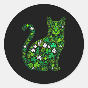 Pegatina Redonda Gato trébol día de san patricio gato verde santo