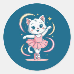 Pegatina Redonda Gato Tutú Ballet Danza Ballet