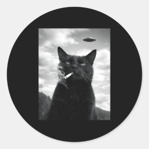 Pegatina Redonda Gato Ufo Meme Selfie Alien
