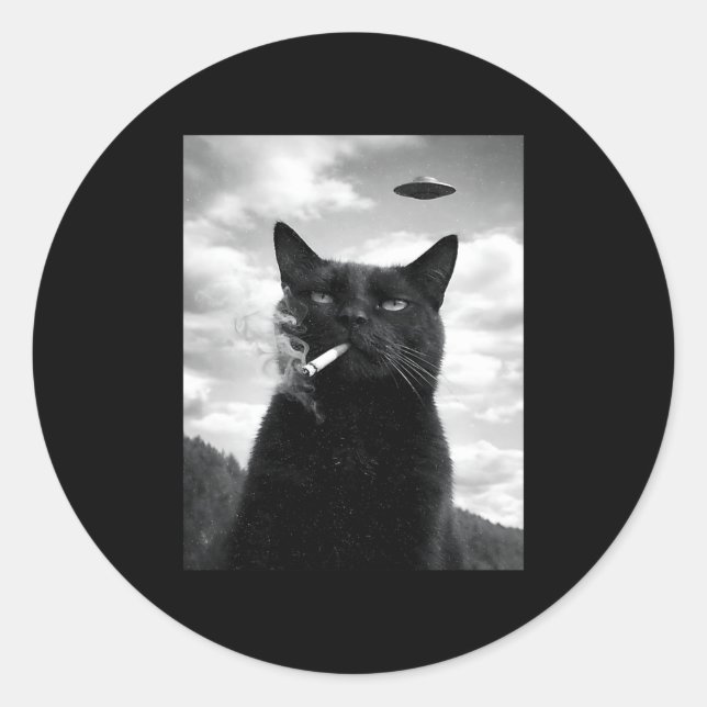 Pegatina Redonda Gato Ufo Meme Selfie Alien (Anverso)