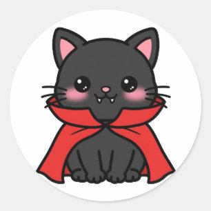 Pegatina Redonda Gato vampiro lindo de Halloween