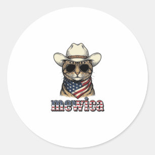 Pegatina Redonda Gato Vaquero Patriótico Mewica Diseño Vector Vinta