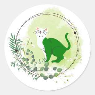 Pegatina Redonda Gato verde