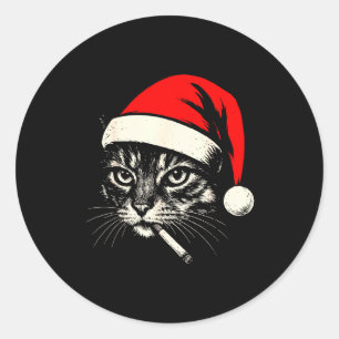 Pegatina Redonda Gato Vintage Fumando Cigarrillo Gato de Navidad Sa