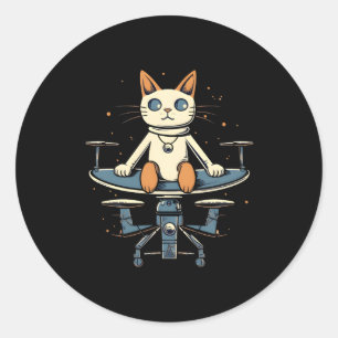 Pegatina Redonda Gato Volando Con Drones Piloto De Drones Quadcopte