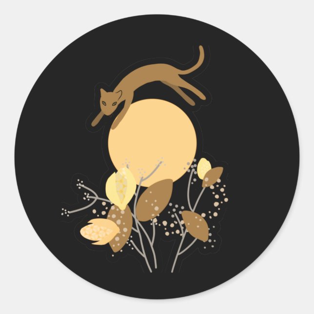 Pegatina Redonda Gato volando sobre la luna (Anverso)