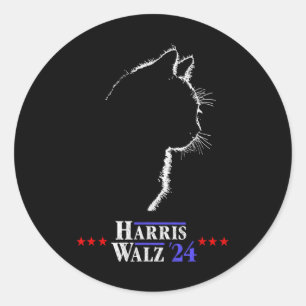 Pegatina Redonda Gato Walz Shirt Damas Para Harris Kamala Walz Shir
