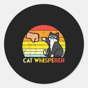 Pegatina Redonda Gato Whisperer Hombre Paw Fist Bump Sunset Retro H
